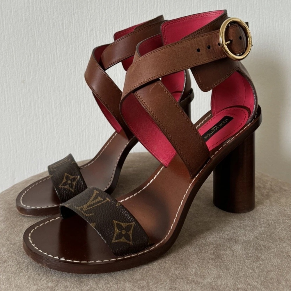Louis Vuitton Brown and Pink Strappy Heels - Picture 2 of 9